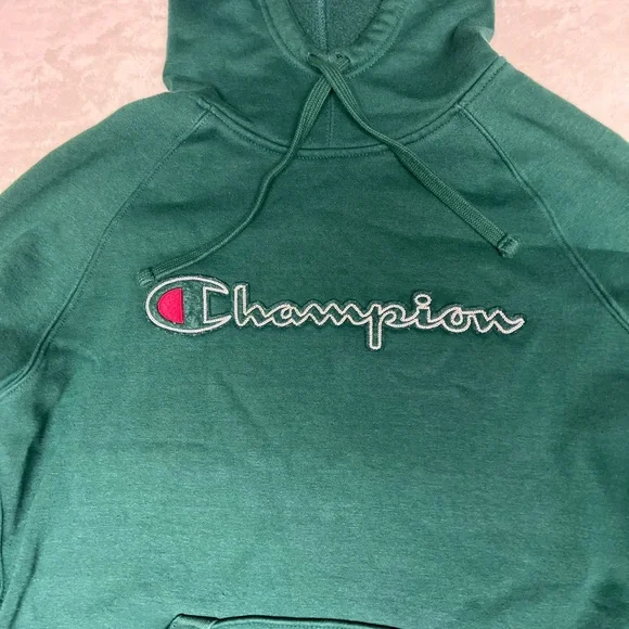 Champion Spellout Hoodie Medium Green Cotton Blend - Picture 4 of 7
